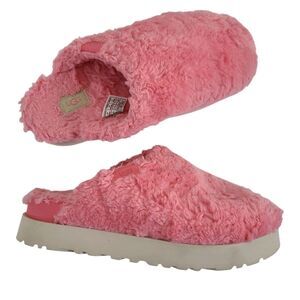 UGG Pink Fuzz Sugar Slippers Slides Size 10 Fluff Platform